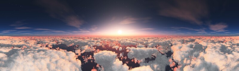 Beautiful sunrise or sunset over clouds panorama, 3D rendering