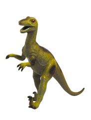 Green dinosaur plastic toy isolated on PNG transparent background.