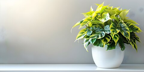 Highquality image of philodendron plant in white pot in modern white room. Concept Philodendron Plant, White Pot, Modern Room, High Quality Image, Interior Design