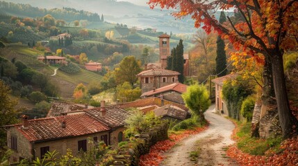 Naklejka premium leafy trees, fields of flowers or winding paths generative ai