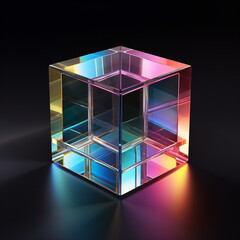 3d crystal glass cubes refracted with holographic effect isolated on transparent or dark background