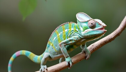 A Chameleon With Its Tongue Poised For A Strike