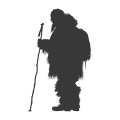 Silhouette native arctic tribe elderly man black color only