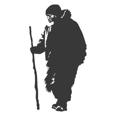 Silhouette native arctic tribe elderly man black color only