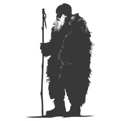 Silhouette native arctic tribe elderly man black color only