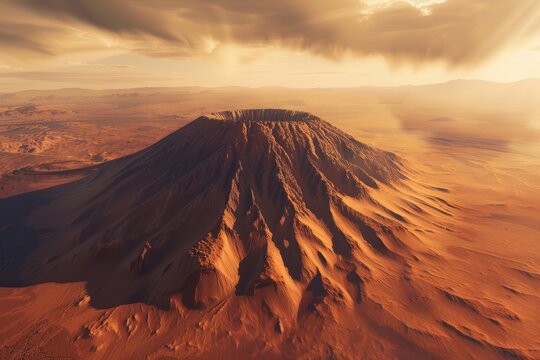 Awe-inspiring photo of the stunning panorama atop olympus mons on mars, showcasing the endless red planet terrain, ultra-realistic, minimal noise, subtle textures