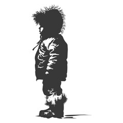 Silhouette native arctic tribe little boy black color only