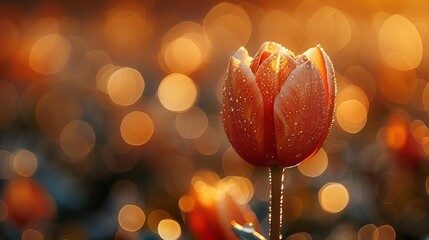 Flower bud against golden bokeh backdrop, room for text, emphasizes blooming promise and new beginnings