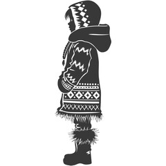 Silhouette native arctic tribe little girl black color only