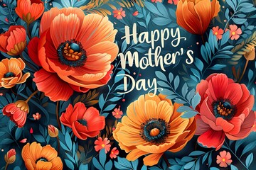 Colorful flowers and leaves with "Happy Mother's Day" text
