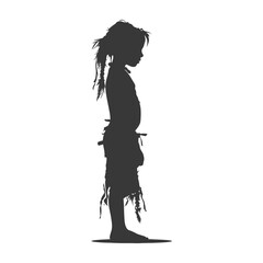 Fototapeta premium Silhouette native australian tribe little girl black color only