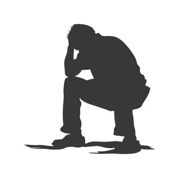 recommend clip art: Silhouette sad elderly man sitting alone depressed sitting black color only