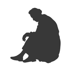 Silhouette sad elderly woman sitting alone depressed sitting black color only