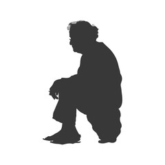 Silhouette sad elderly woman sitting alone depressed sitting black color only