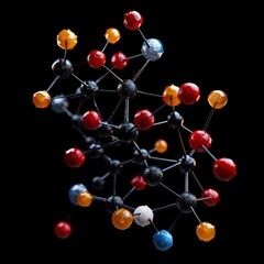 3D illustration of a colorful molecular structure on a black background.