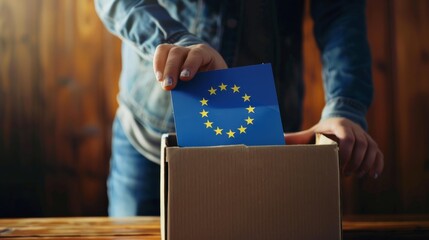 person voting in a box with the euro flag