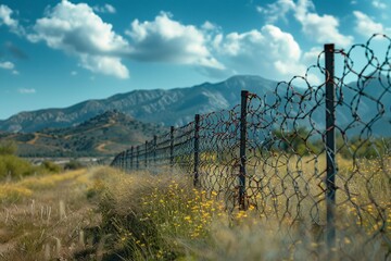 Obraz premium Border Fence and International Controversy Over Security Concerns