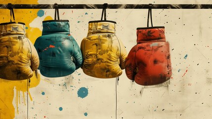 Collection of boxing gloves displayed on a wall