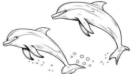 set of dolphin black outline white illustration