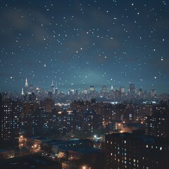 Obraz premium A mesmerizing night view of a city with countless stars illuminating the night sky.