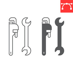Plumbing tools line and glyph icon, plumbing service and construction, repair instrument vector icon, vector graphics, editable stroke outline sign, eps 10.