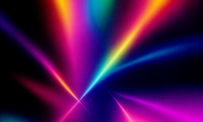 Iridescent glare and stripes of light on a black background, halftone effect