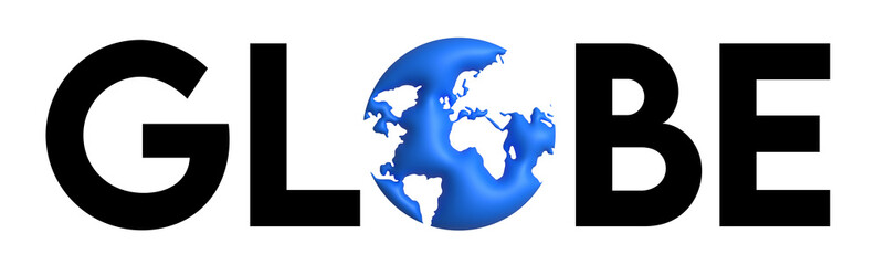 Globe business 3D logo. Blue planet company eco design. Environment, Nature, Water, Electricity, Energy brand
