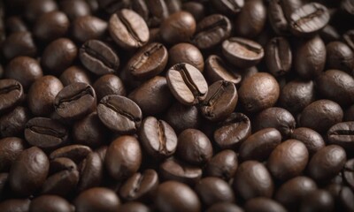 Fototapeta premium Close-Up View of Roasted Coffee Beans in Rich Detail
