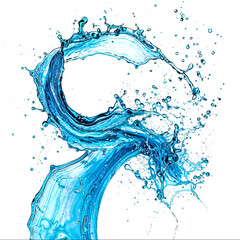 Blue water spinning with small bubbles, flowing in the shape of a wave on a transparent PNG background - Generative AI