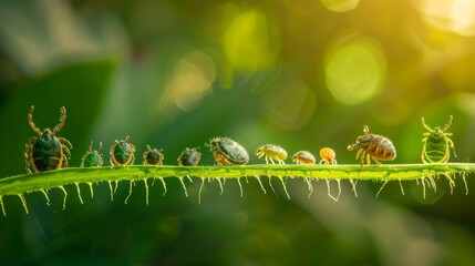 different stages of the life of ticks, from larvae to adults, to show their life cycle and how they develop. generative ai