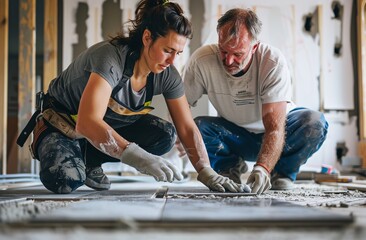 Man and woman in their thirties working on home renovation project together