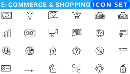 E-commerce icon set. Online shopping and delivery elements. E-business symbol. Solid icons vector collection