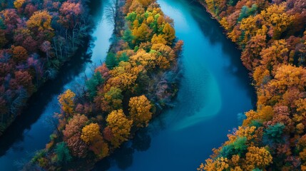 Obraz premium A beautiful, colorful, and winding river with trees on both sides