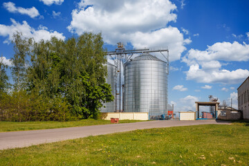 silos granary elevator on agro-industrial complex with seed cleaning and drying line for grain storage