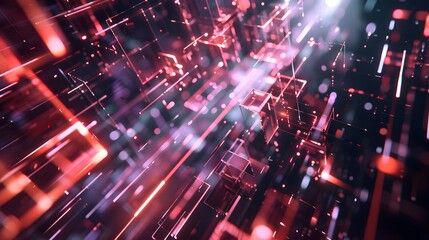 Fototapeta premium Realistic modern illustration of high speed red light warping with radial bursts. Dystopian explosion or motion circular perspective tunnel in hyperspace. 