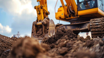 Close-Up of Crawler Backhoe on Soil