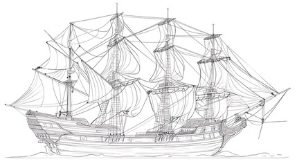 ship, transportation, drawing, boat, graphic, outline, vessel, vignetting, illustration, ocean, vector, water, sea, marin, military, nautical, pirate, transport, war, cruise, sailboat, isolated, vinta