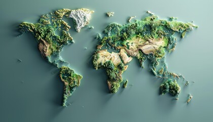 3d rendering of a relief map of the world. World map illustration