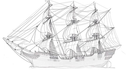 ship, transportation, drawing, boat, graphic, outline, vessel, vignetting, illustration, ocean, vector, water, sea, marin, military, nautical, pirate, transport, war, cruise, sailboat, isolated, vinta