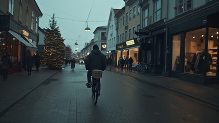 A crowd of people walk down a busy urban street lined with impressive architecture