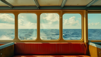 Fototapeta premium Scenic Ocean View From Inside A Boat Cabin