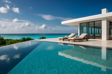 Fototapeta premium Beautiful House with a Panoramic Pool
