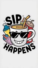 Sip Happens tshirt design with cliparts