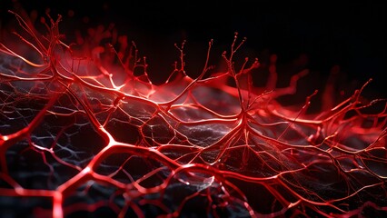 abstract microscopic view on nerve cells intermingled with cancer cell