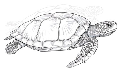 Fototapeta premium turtle, outline, reptile, underwater, wildlife, drawing, illustration, isolated, ocean, tortoise, animal, vector, sea, aquatic, graphic, shell, art, cartoon, white, wild, black, cute, design, nature, 
