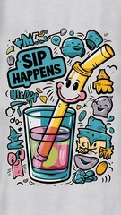 Sip Happens tshirt design with cliparts