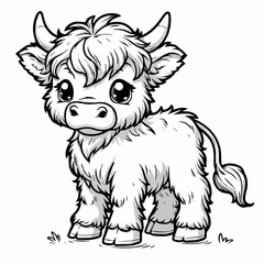 Cute Baby Highland Cow Coloring Page