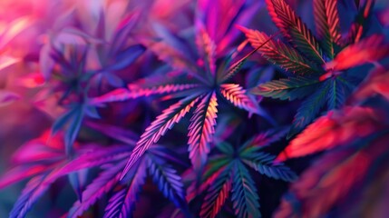 abstract colorful cannabis leaves, holographic colors, high resolution, professional photograph,