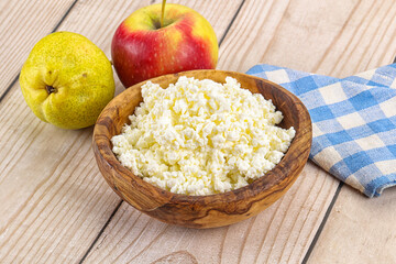 Organic cottage cheese in the bowl