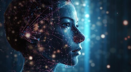 Abstract mash line and point human Brain. Low poly Neural network. IQ testing, artificial intelligence virtual emulation science technology concept.